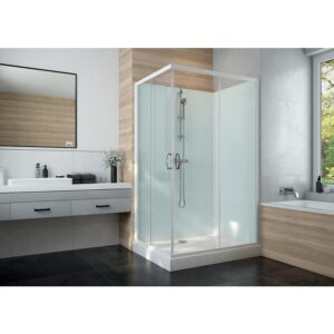 Cabine de douche carrée à portes coulissantes Iziglass 2 à parois transparentes et fond verre - 90 x 90 cm - LEDA - 112100