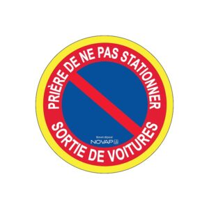 Disque rouge d'interdiction rigide, jaune fluo, diamètre 300 mm "Sortie de voitures ne pas stationner" - NOVAP - 598340