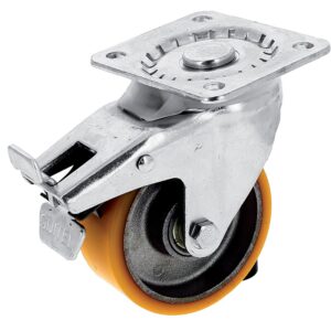 Roulette pivotante à blocage sur platine roue althane charges moyennes Fortainer, diamètre 100 mm, charge 200 kg - GUITEL HERVIEU - 494159