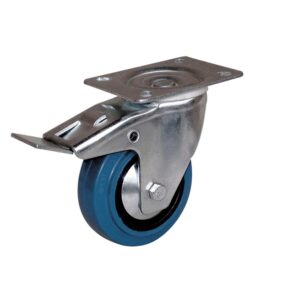 Roulette pivotante à blocage sur platine manulastic bleu charges moyennes Port Roll, diamètre 100 mm, charge 150 kg - GUITEL HERVIEU - 431998