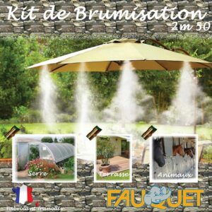 Kit brumisation 5 buses laiton, longueur 2,5m, branchement par raccord rapide, 6 colliers de fixation, robinet d'arrêt - FAUQUET - 621797