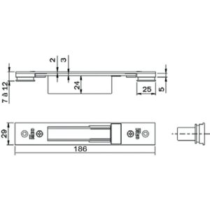 Gâche pêne basculant à clamer réglable vernie noire pour serrure à larder à têtière filante 186 x 29 x 3 mm - ISEO CITY - 640872