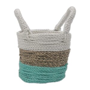Ensemble de paniers en jonc de mer - Vert / Naturel / Blanc- Vendu par 1