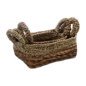 Panier carré en feuilles de bananier et jonc de mer - Ensemble de 3- Vendu par 1