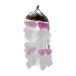 Carillons éoliens en noix de coco et Capiz - Formes mixtes roses et blanches - 35 cm- Vendu par 1