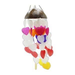 Carillons Éoliens Noix de Coco & Capiz - Grands Coeurs - 40cm- Vendu par 1