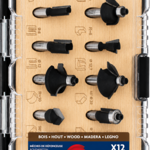 12 MECHES DE DEFONCEUSE CARBURE ASSORTIES Q6MM COFFRET - 416.700.12 - LEMAN