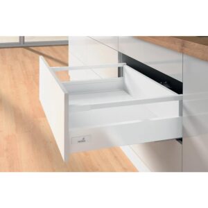 Kit Innotech Atira avec coulisses - Push To Open 30 kg - tiroir casserolier tringles H144 mm - 470 mm - Blanc - HETTICH - 610739