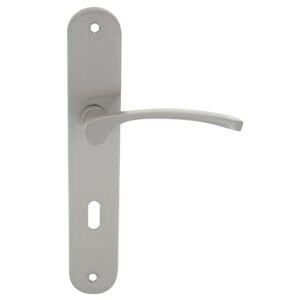 Ensemble sur plaque type Sara New béquille aluminium plaque acier entraxe 195 mm nickelé mat bec-de-cane - CADAP - 648707