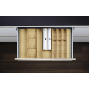 Set range-couverts LiniQ - pour tiroir largeur 800 à 900 mm - finition chêne clair - KESSEBÖHMER - 655385