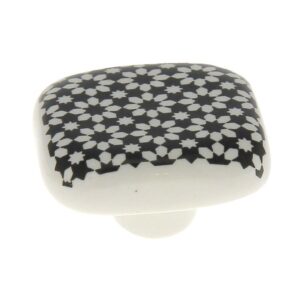 Bouton carré céramique- 40 x 40 mm - effet carreau de ciment fleur noir - CADAP - 662378