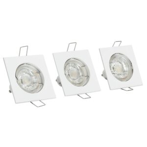 Spots encastrés carrés blanc Kit de 3 ø75mm avec lampe GU10 6W - ASLO - 667985