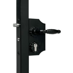 Serrure de portail battant à cylindre européen rustique type LAKQ 40 pour tubes carrés de 30 à 50 mm finition noir 9005 - LOCINOX - 166128