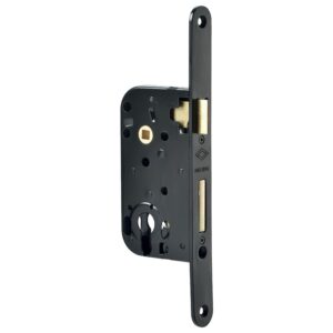 Serrure à larder Multibat 4622 conservatoire axe 50 têtière 25 mm bouts ronds gâche acier laqué noir droite réversible - JPM - 172967