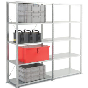 Rayonnage tôlé charges légères ADAPTIV COMPACT - Kit élément départ - 5 niveaux, H. 2 x 1000 mm, L. 1000 mm, P. 500 mm - Manorga - 279850