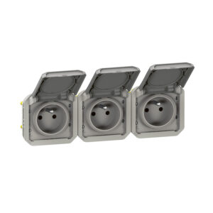 Prise de courant 3x2P+T horizontal composable étanche Plexo 16 A - gris - 3 postes - Legrand - 610088