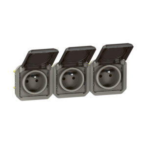 Prise de courant 3x2P+T horizontal composable étanche Plexo 16 A - anthracite - 3 postes - Legrand - 610095